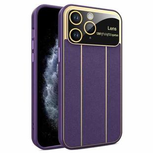 For iPhone 11 Pro Electroplating Litchi Grain Large Window Phone Case(Purple)