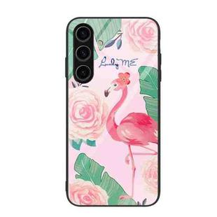 For Samsung Galaxy S24 5G Colorful Painted Glass Phone Case(Flamingo)