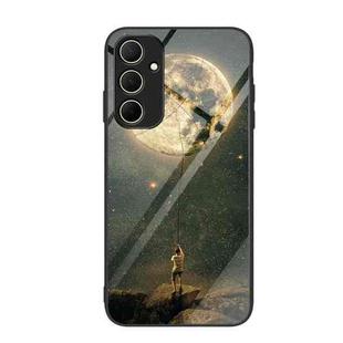 For Samsung Galaxy A55 5G Colorful Painted Glass Phone Case(Moon)