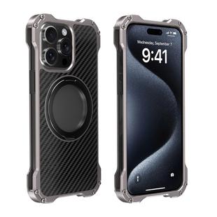 For iPhone 15 Pro Max R-JUST RJ51-1 Hollow Rotating Holder MagSafe Magnetic Metal Phone Case(Silver Grey)