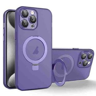 For iPhone 15 Pro MagSafe Holder PC Hybrid TPU Phone Case(Deep Purple)