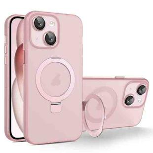 For iPhone 15 Plus MagSafe Holder PC Hybrid TPU Phone Case(Pink)