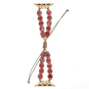 For Apple Watch SE 2023 44mm Heart Stones Drawstring Chain Watch Band(Red)