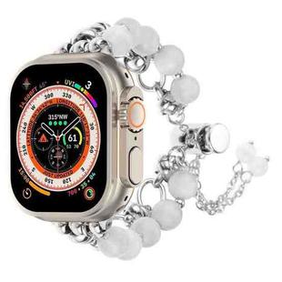 For Apple Watch Ultra 2 49mm Pearl Chain Metal Bracelet Watch Band(White Silver)