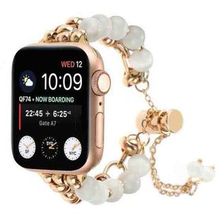 For Apple Watch SE 44mm Pearl Chain Metal Bracelet Watch Band(White Gold)