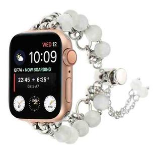 For Apple Watch 38mm Pearl Chain Metal Bracelet Watch Band(White Silver)