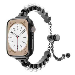 For Apple Watch SE 2023 44mm Pearl Bracelet Metal Watch Band(Black)