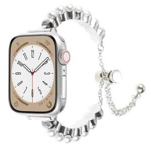 For Apple Watch Series 9 41mm Pearl Bracelet Metal Watch Band(Silver)