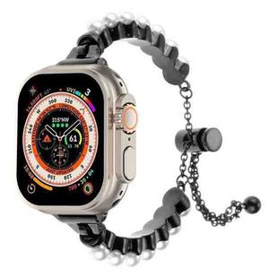 For Apple Watch Ultra 49mm Pearl Bracelet Metal Watch Band(Black)