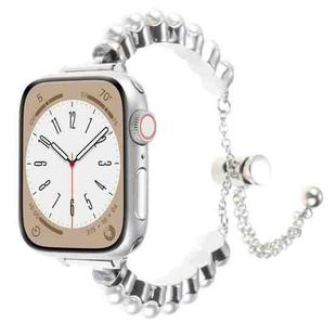 For Apple Watch Series 8 45mm Pearl Bracelet Metal Watch Band(Silver)