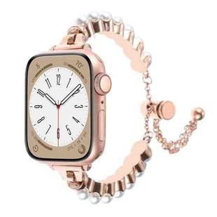 For Apple Watch Series 4 44mm Pearl Bracelet Metal Watch Band(Rose Gold)