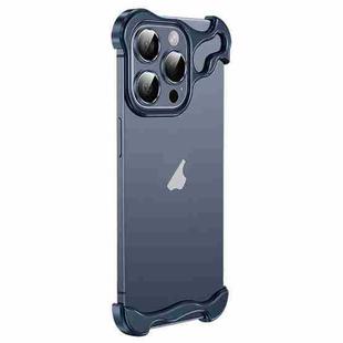 For iPhone 15 Pro Max Frameless Metal Corner Pad Phone Case with Lens Film(Blue)