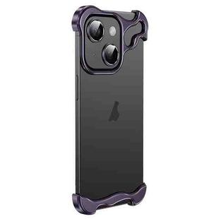 For iPhone 15 Plus Frameless Metal Corner Pad Phone Case with Lens Film(Purple)