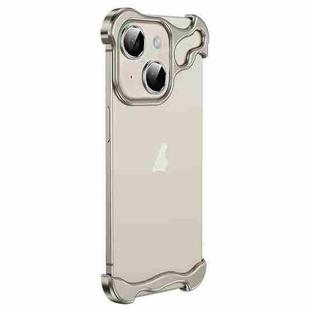 For iPhone 15 Frameless Metal Corner Pad Phone Case with Lens Film(Grey)