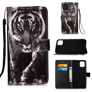 For iPhone 12 mini Painted Flat Texture Leather Case with Lanyard & Card Slot & Wallet & Holder(Black White Tiger)