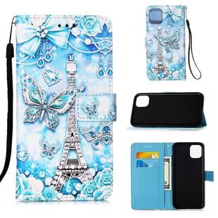 For iPhone 12 / 12 Pro Painted Flat Texture Leather Case with Lanyard & Card Slot & Wallet & Holder(Tower Butterfly)