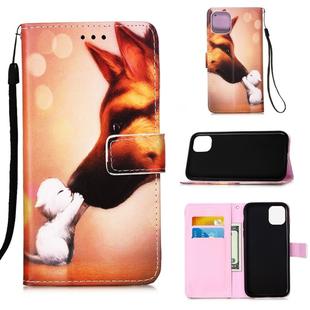 For iPhone 12 / 12 Pro Painted Flat Texture Leather Case with Lanyard & Card Slot & Wallet & Holder(Hound Kiss)
