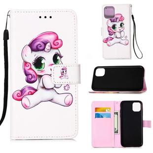 For iPhone 12 Pro Max Painted Flat Texture Leather Case with Lanyard & Card Slot & Wallet & Holder(Playful Pony)