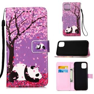 For iPhone 12 Pro Max Painted Flat Texture Leather Case with Lanyard & Card Slot & Wallet & Holder(Sakura Panda)