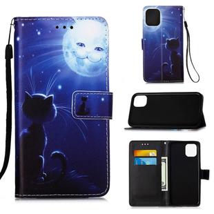For iPhone 12 Pro Max Painted Flat Texture Leather Case with Lanyard & Card Slot & Wallet & Holder(Cat And Sun)