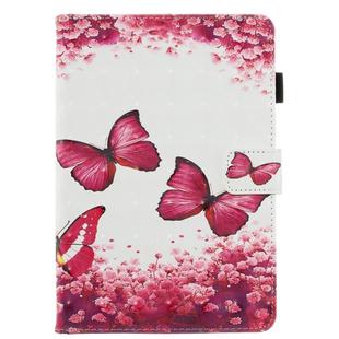 For Amazon Kindle Fire HD 8 (2020) 3D Painted Flat Leather Case with Card Slot & Wallet & Holder & Sleep / Wake-up Function(Rose Red Butterfly)
