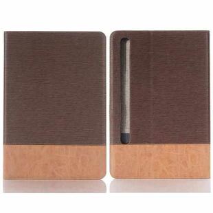 For Samsung Galaxy Tab S9 Cross Texture Stitching Leather Tablet Case(Dark Brown)