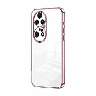 For Huawei P50 Pro Transparent Plating Fine Hole Phone Case(Pink)