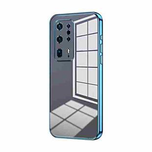 For Huawei P40 Pro+ Transparent Plating Fine Hole Phone Case(Blue)