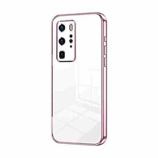 For Huawei P40 Pro Transparent Plating Fine Hole Phone Case(Pink)