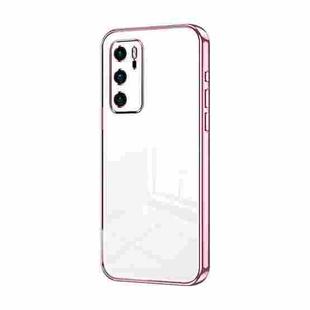 For Huawei P40 Transparent Plating Fine Hole Phone Case(Pink)