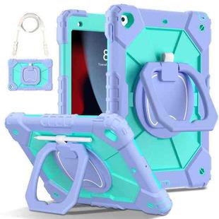 For iPad 10.2 2021 / 2020 / 2019 Contrast Color Robot Silicone Hybrid PC Tablet Case(Purple Mint Green)