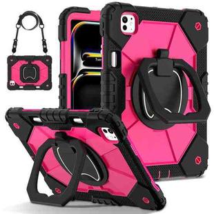 For iPad Pro 11 2024 Contrast Color Robot Silicone Hybrid PC Tablet Case(Black Rose Red)