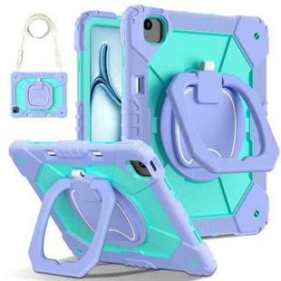 For iPad Air 13 2024 Contrast Color Robot Silicone Hybrid PC Tablet Case(Purple Mint Green)