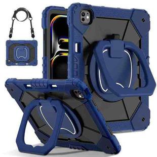 For iPad Pro 13 2024 Contrast Color Robot Silicone Hybrid PC Tablet Case(Navy Black)