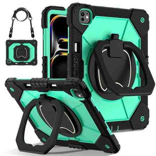 For iPad Pro 13 2024 Contrast Color Robot Silicone Hybrid PC Tablet Case(Black Mint Green)