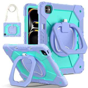 For iPad Pro 13 2024 Contrast Color Robot Silicone Hybrid PC Tablet Case(Purple Mint Green)