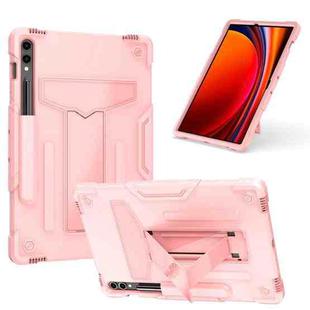 For Samsung Galaxy Tab S9 FE+ / S9+ T Holder Robot Silicone Hybrid PC Tablet Case(Rose Gold)