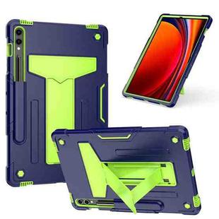 For Samsung Galaxy Tab S9 FE+ / S9+ T Holder Robot Silicone Hybrid PC Tablet Case(Navy Yellow Green)