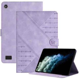 For Amazon Kindle Fire 7 2019 / 2017 YX Small Butterfly Embossed Leather Tablet Case(Purple)
