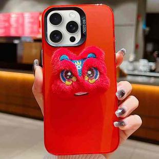 For iPhone 15 Pro Max New Year Lion Dance Plush Doll Phone Case(Red Back Red Lion)