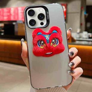 For iPhone 15 Pro Max New Year Lion Dance Plush Doll Phone Case(Grey Back Red Lion)