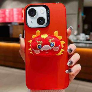 For iPhone 15 New Year Lion Dance Plush Doll Phone Case(Dragon)