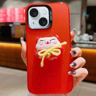 For iPhone 15 New Year Lion Dance Plush Doll Phone Case(Lucky Cat)