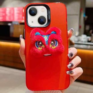 For iPhone 14 New Year Lion Dance Plush Doll Phone Case(Red Back Red Lion)