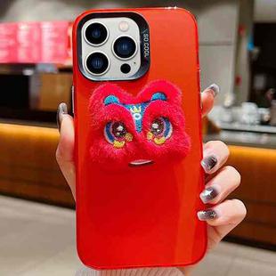 For iPhone 13 Pro Max New Year Lion Dance Plush Doll Phone Case(Red Back Red Lion)