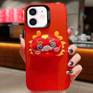 For iPhone 12 New Year Lion Dance Plush Doll Phone Case(Dragon)