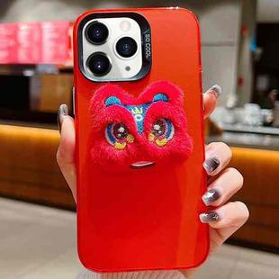 For iPhone 11 Pro Max New Year Lion Dance Plush Doll Phone Case(Red Back Red Lion)