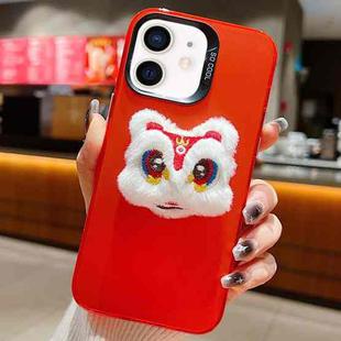 For iPhone 11 New Year Lion Dance Plush Doll Phone Case(Red Back White Lion)