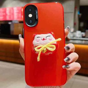 For iPhone X / XS New Year Lion Dance Plush Doll Phone Case(Lucky Cat)