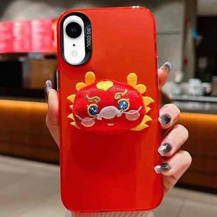 For iPhone XR New Year Lion Dance Plush Doll Phone Case(Dragon)